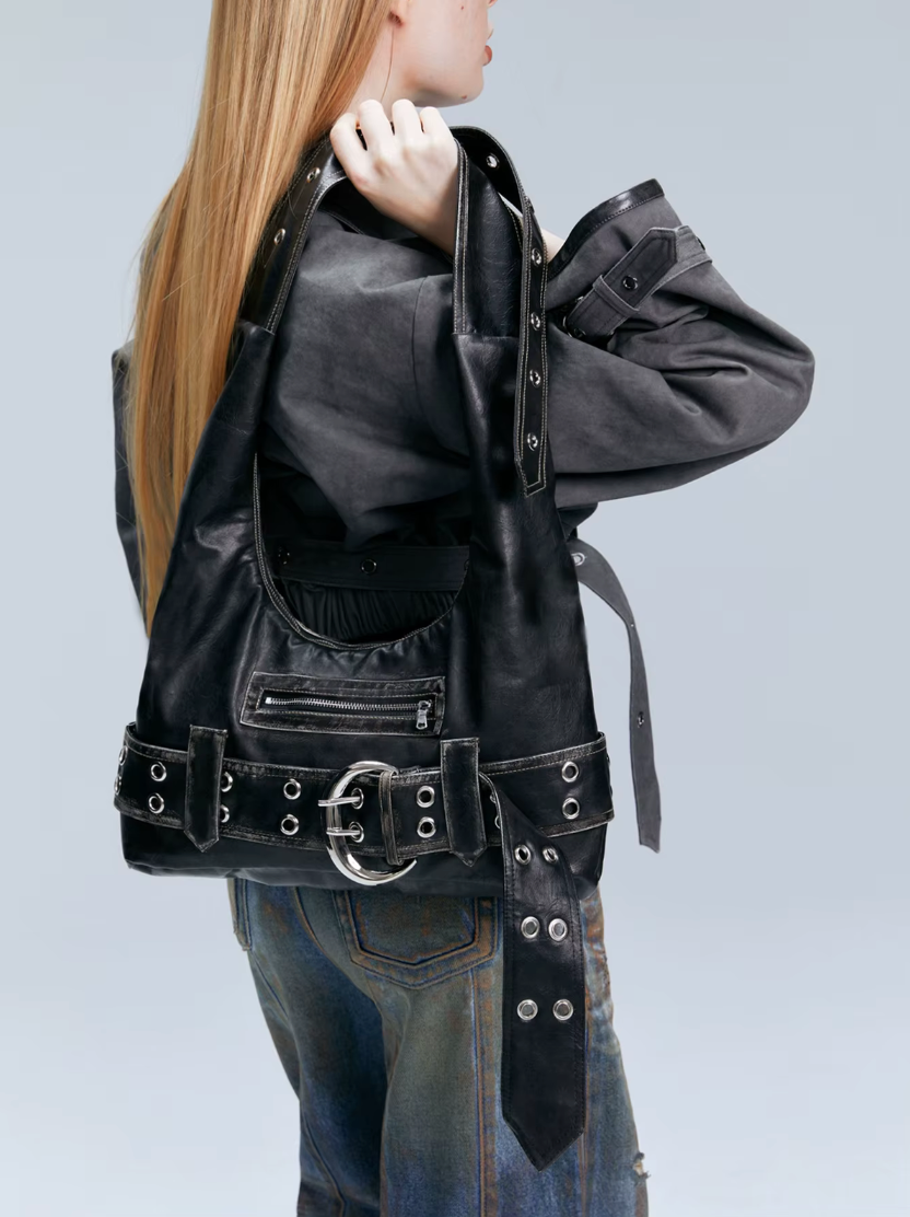 Crüde Denim Shoulder Tote Bag